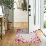 Blush Pink Peony Floral Area Rug with Butterfly