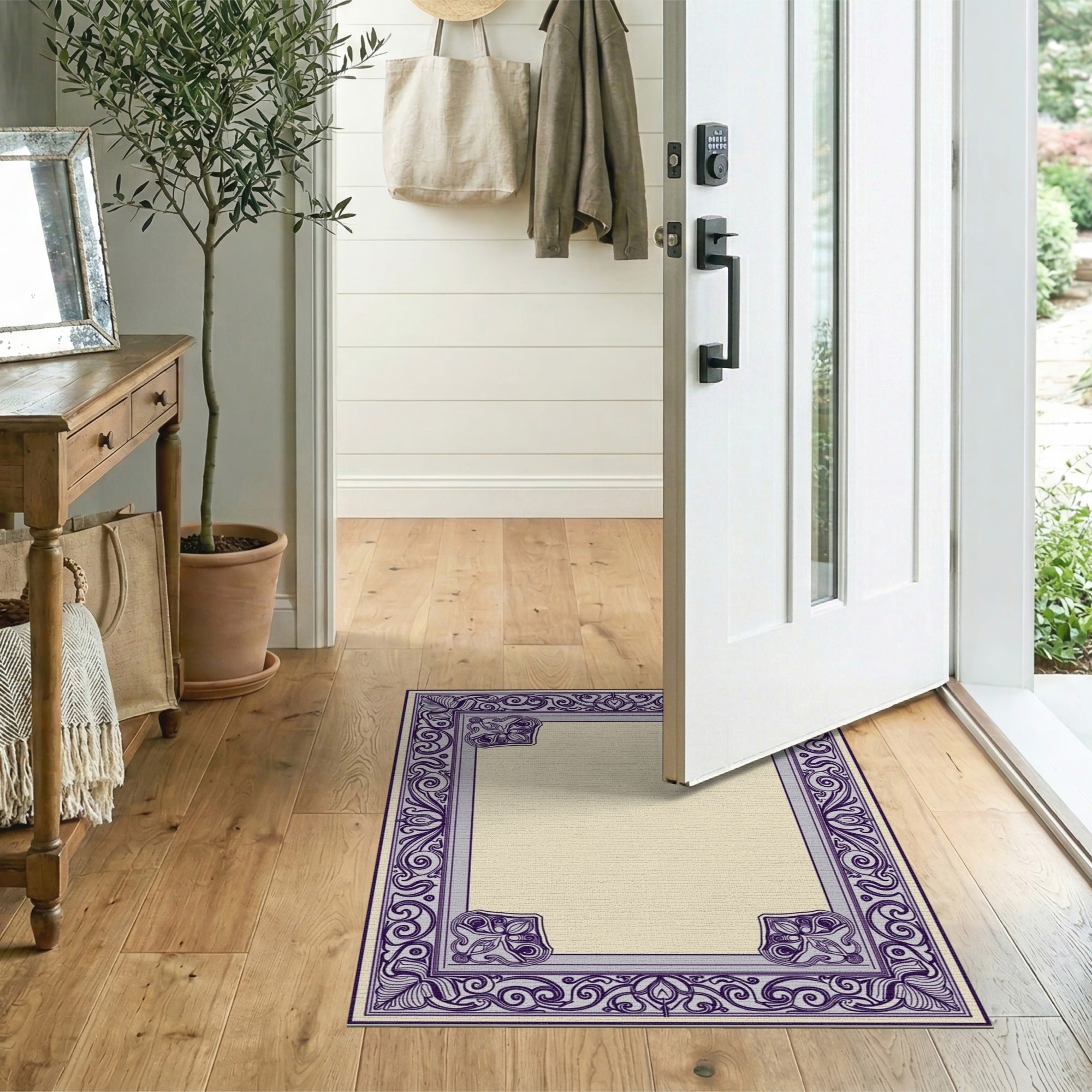 Traditional Persian Purple Ornate Floral Border Area Rug