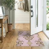 Pink Damask Floral Pink Area Rug