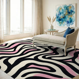 Abstract Area Multi-color and Patterns Abstract Pink Wave Area Rug