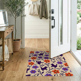 Whimsical Black Cats Purple Flowers Area Rug