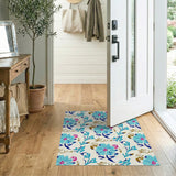 Vibrant Blue Floral Persian Script Area Rug