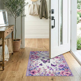 Purple Floral Butterflies Area Rug
