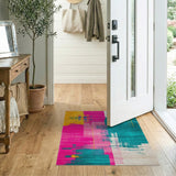 Vibrant Pink Teal Yellow Geometric Area Rug