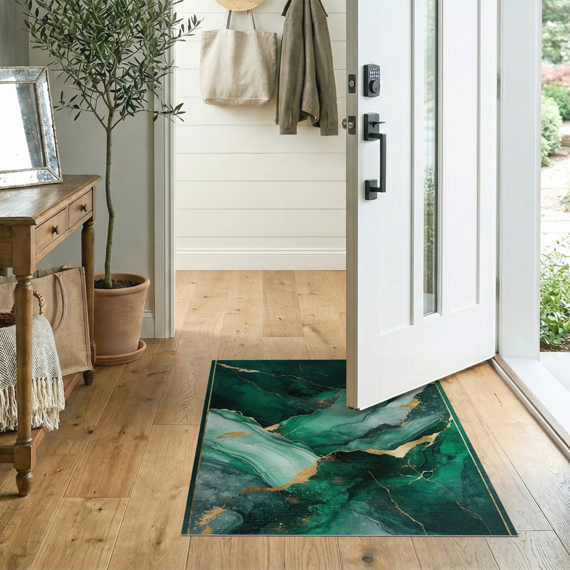 Green Emerald Green Gold Vein Abstract Area Rug