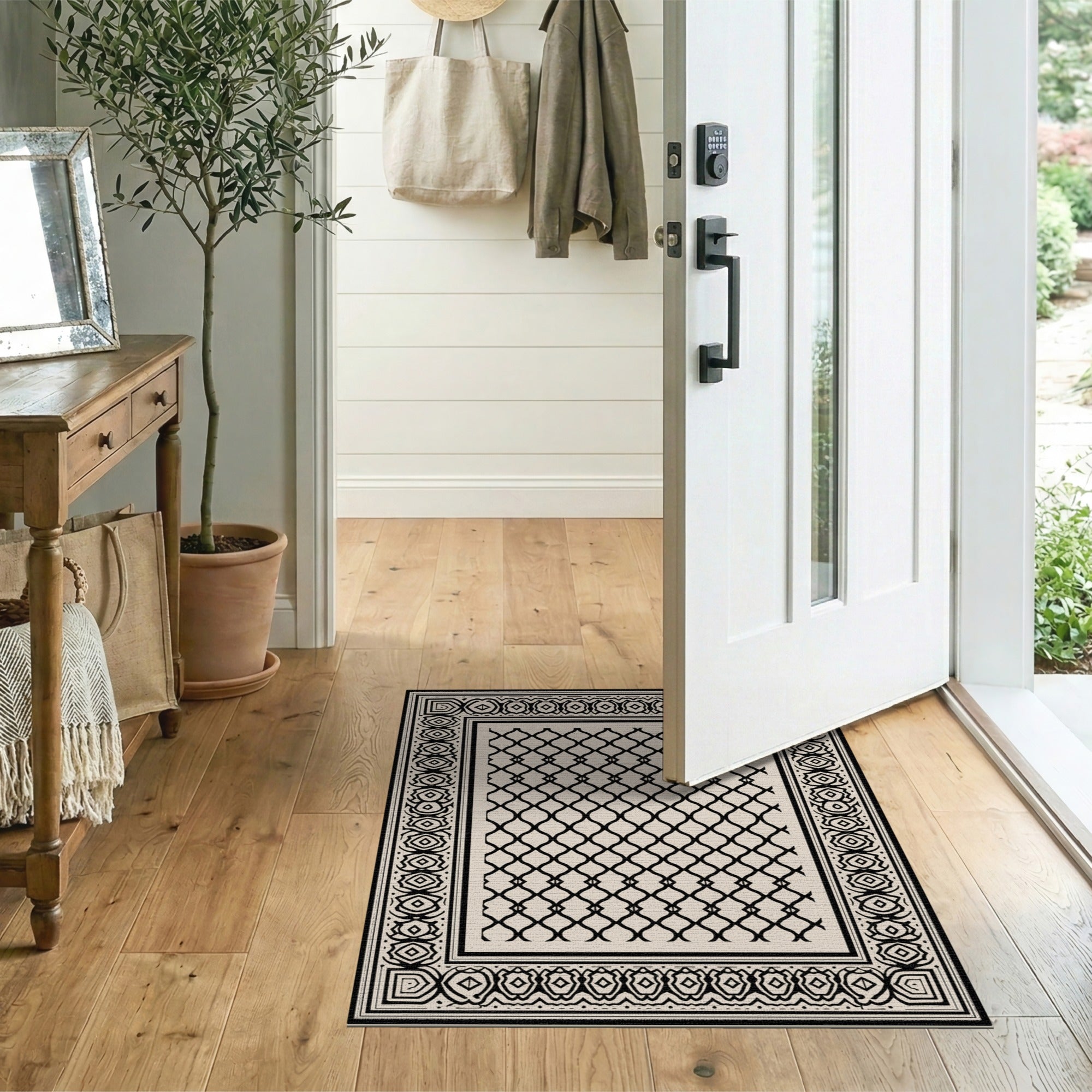 Black White Persian Lattice Area Rug
