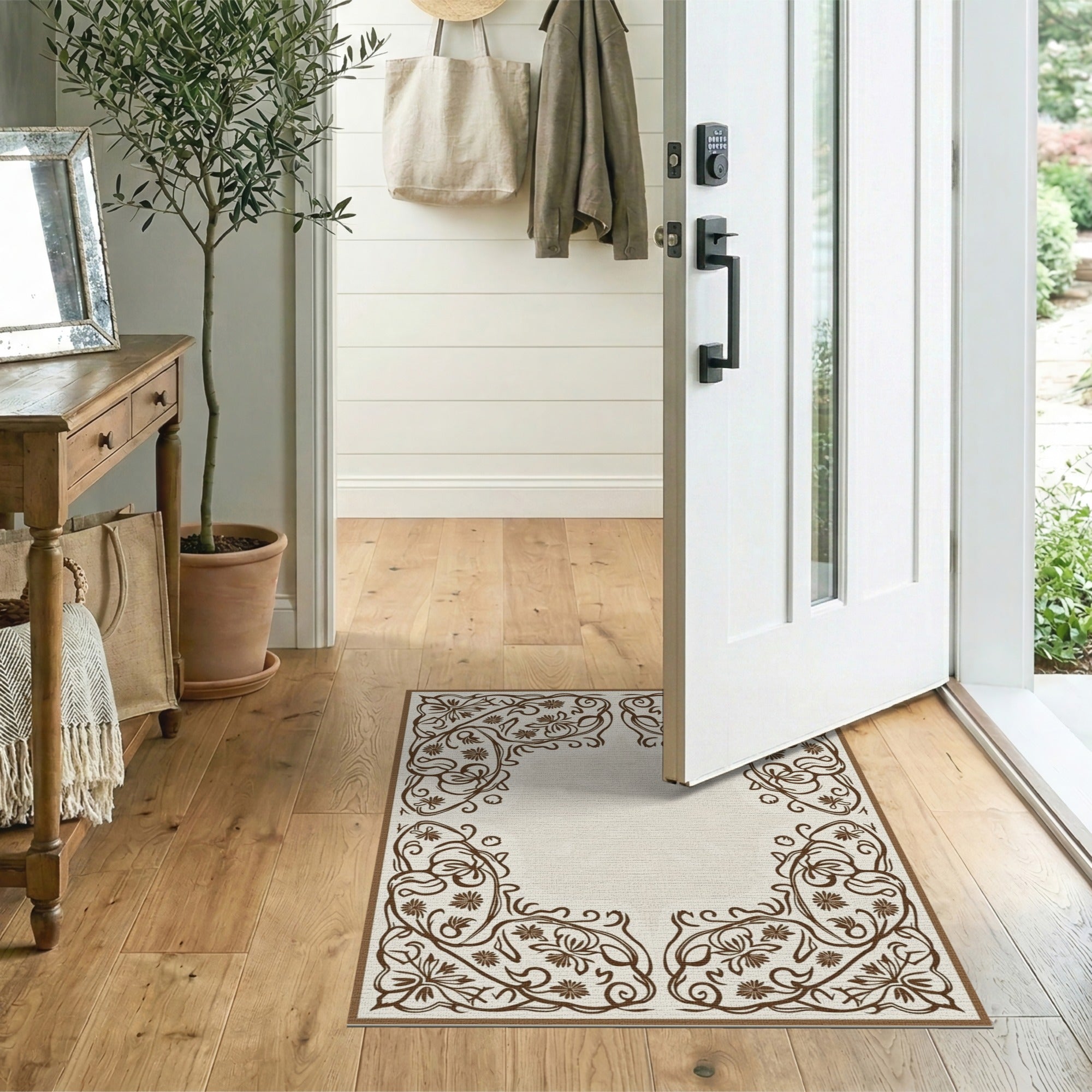 Ornate Floral Vintage Ornate Floral Border Area Rug