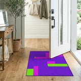 Vibrant Purple Geometric Rug with Pink Green Blocks