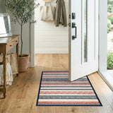 Red Blue Tribal Striped Area Rug