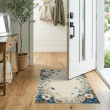 Vintage Blue Gardenia Butterfly Floral Border Rug