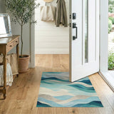 Blue and Teal Teal Blue Ocean Waves Area Rug