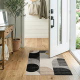 Modern Geometric Circles Area Rug in Black Grey Beige