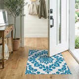 Cobalt Blue Floral Tile Motif Area Rug