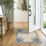 Navy Ornate Floral Vine Border Area Rug
