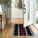Modern Black Grey Red Plaid Check Area Rug