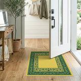 Yellow Area Rug with Ornate Green Floral Border