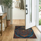 Teal Orange Mandala Distressed Vintage Area Rug