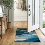 Teal Blue Abstract Wave Area Rug