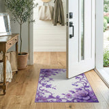 ODIKA Elegant Purple Floral Washable Area Rug - Low Pile Non-Slip Carpet