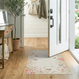 Vintage Pink Rose Butterfly Floral Area Rug