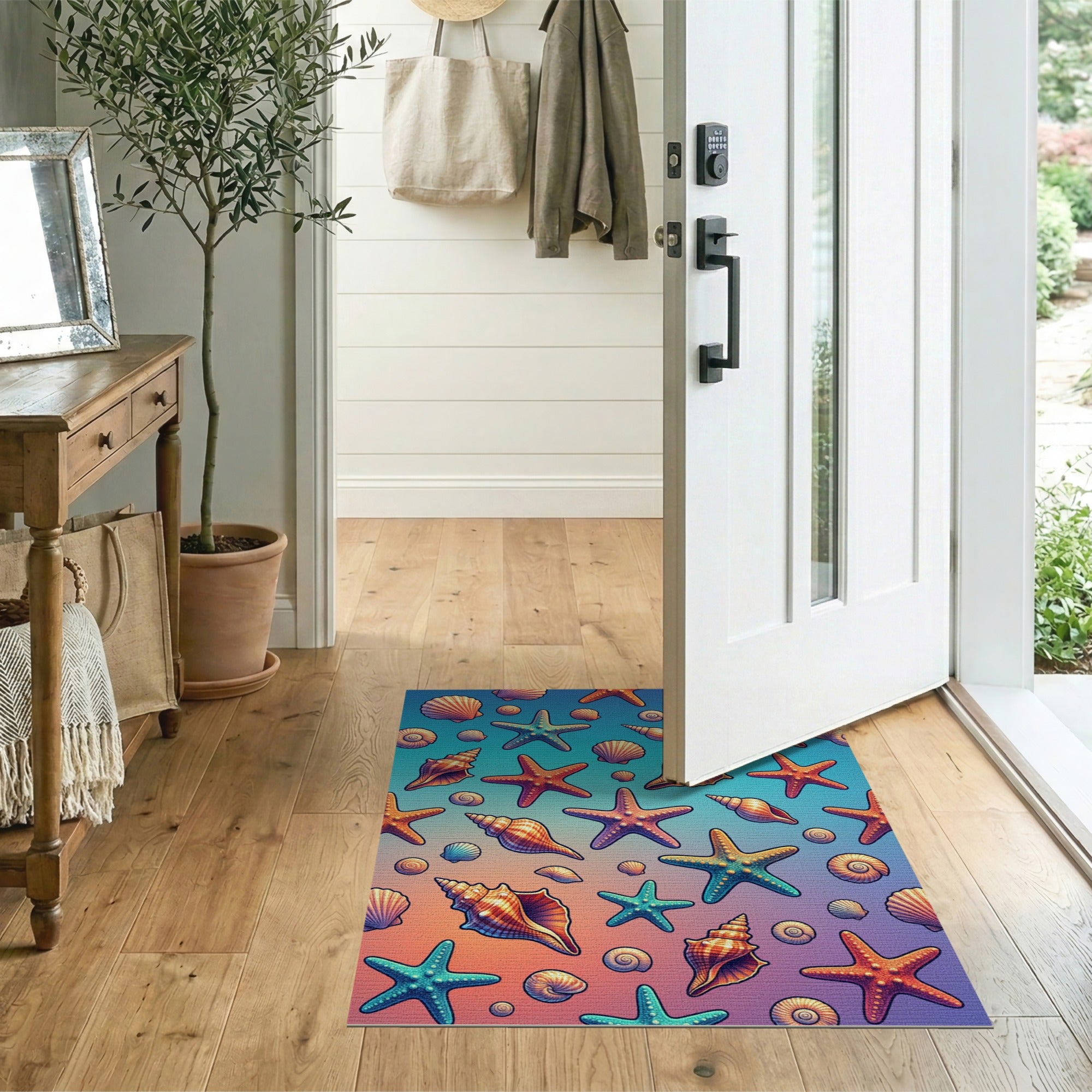 Vibrant Seashell Starfish Coastal Area Rug