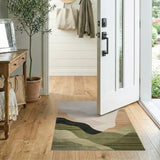 Earthy Green Abstract Wave Area Rug