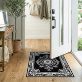 Medallion Ornate Black White Persian Medallion Rug