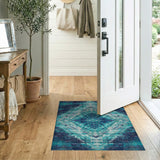 Teal Diamond Grid Geometric Area Rug