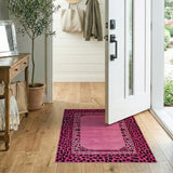Hot Pink Leopard Tribal Border Area Rug