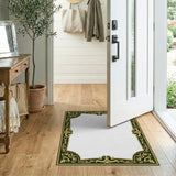 Green Ornate Emerald Green Gold Border Area Rug