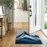 Layered Blue Mountain Peaks Geometric Area Rug