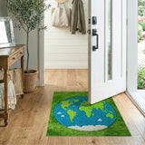 Earth Globe on Lush Green Grass Area Rug