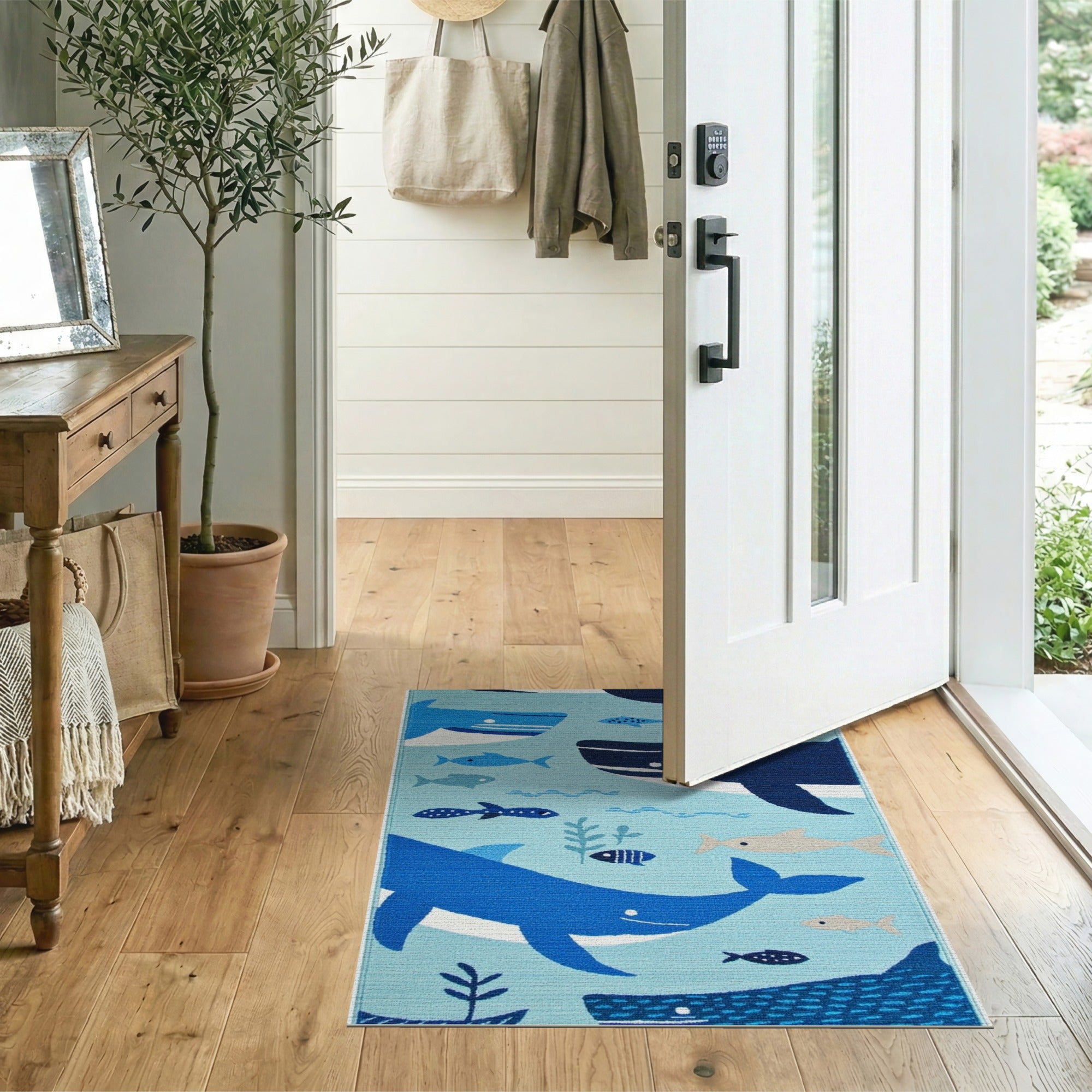 Playful Whale Shark Ocean Kids Area Rug