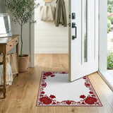Ornate Red Rose Floral Border Area Rug