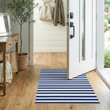 Coastal Beach Navy Blue Striped Coastal Area Rug