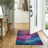 Vibrant Pink Sunset Mountain Silhouette Area Rug