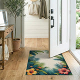 ODIKA Tropical Hibiscus Floral Washable Rug - Low Pile Non-Slip Pet Friendly Area Rug