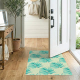 Coastal Beach Teal Palm Frond Coastal Area Rug