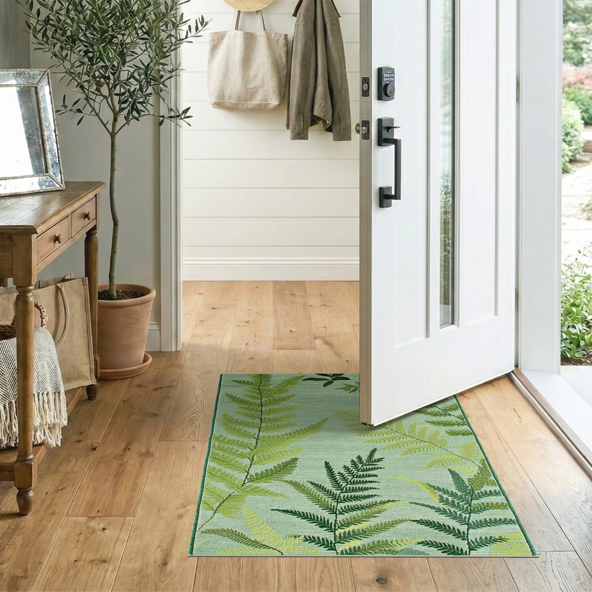 Floral Vintage Green Lush Fern Leaf Green Area Rug