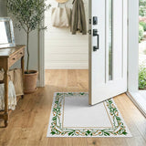Ornate Green Leaf Gold Scroll Border Rug