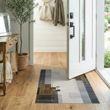 Modern Grey Geometric Area Rug with Gold Accents