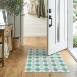 Green Geometric Grid Diamond Area Rug