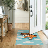 Cute Cartoon Puppy Leaping Clouds Blue Area Rug