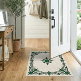 Green Ornate Green Border Cream Area Rug