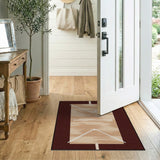 Tan Geometric Line Rug with Brown Border