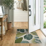 Monstera Leaf Green Area Rug on Cream