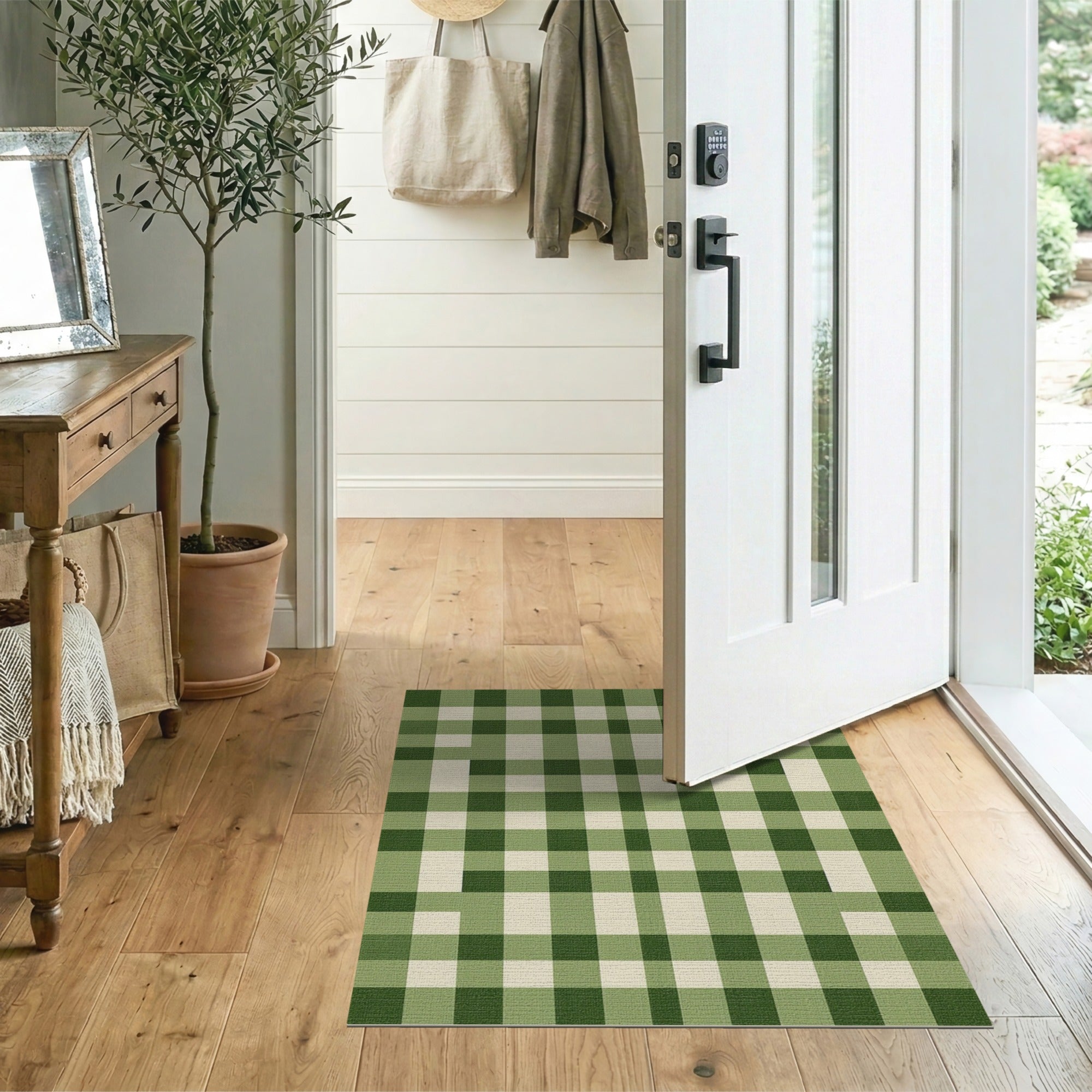 Farmhouse Green Checkered Gingham Area Rug