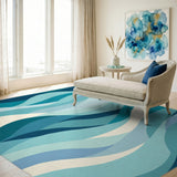 Wave Blue and Teal Blue Wave Coastal Area Rug