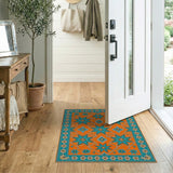Vibrant Orange Teal Star Medallion Rug