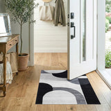 Geometric Modern Black White Curved Geometric Area Rug